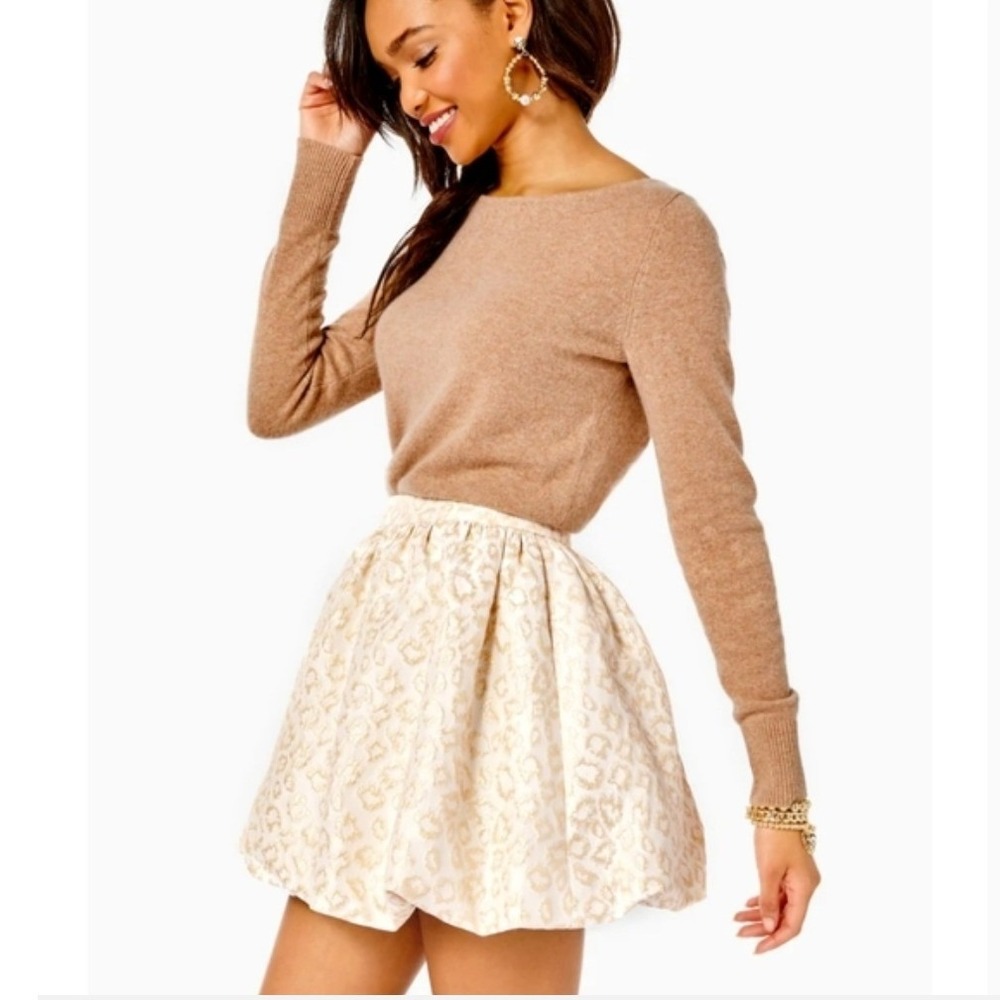 Lilly Pulitzer Leah Animal Dazzle Gold Leopard Print Jacquar Bubble Skirt NWT 14